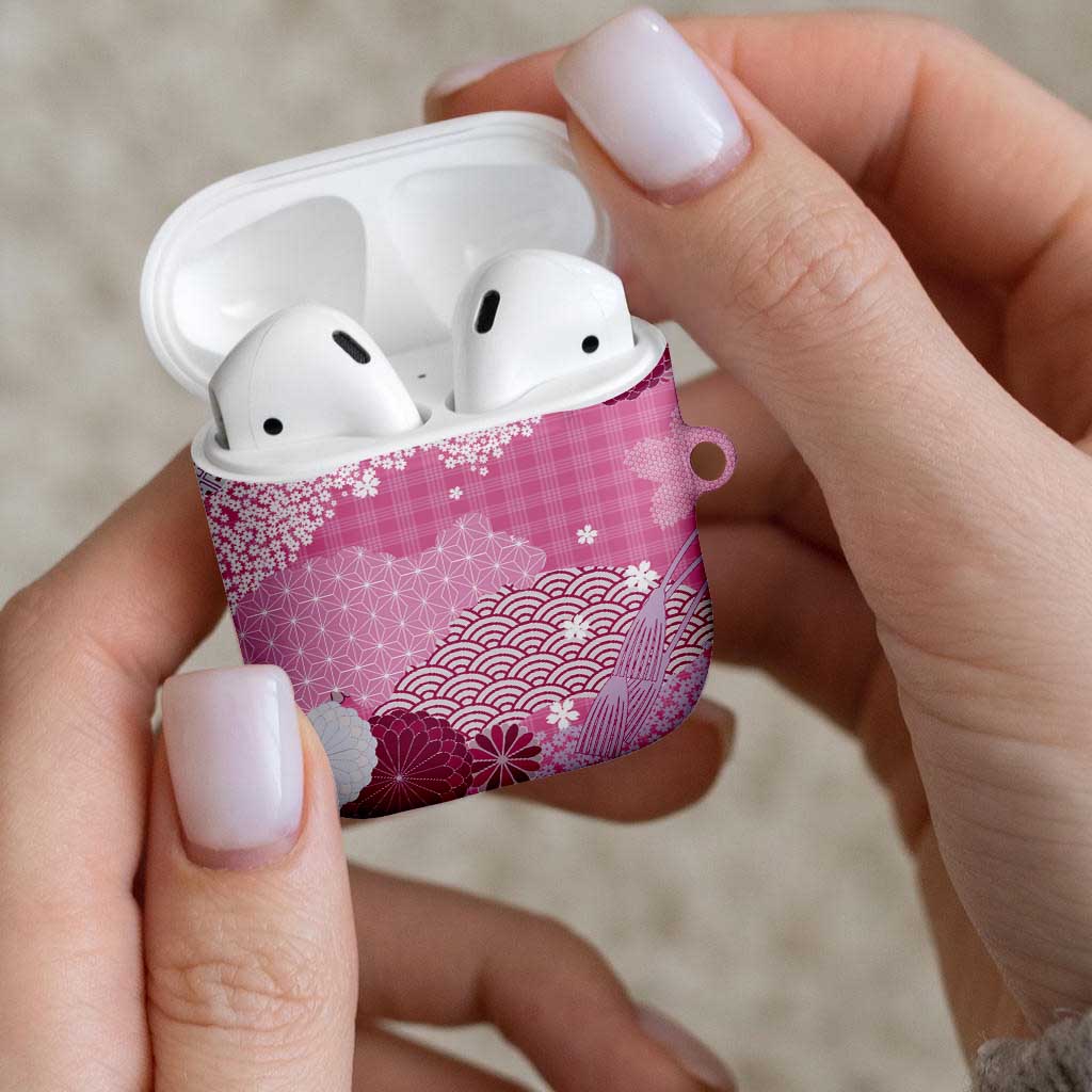 Pink Palaka Japanese Patterns AirPods Case Asanoha Seigaiha Sakura Motif LT14 - Polynesian Pride