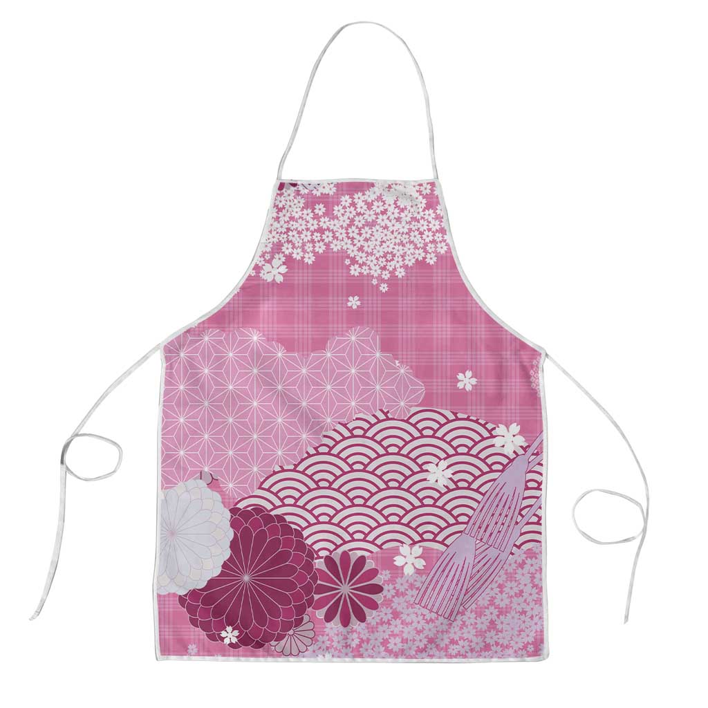Pink Palaka Japanese Patterns Apron Asanoha Seigaiha Sakura Motif LT14 Pink - Polynesian Pride