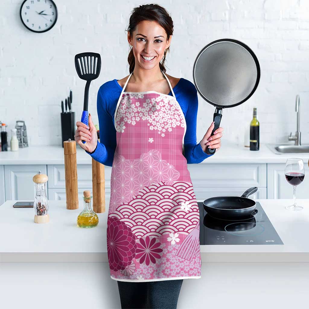 Pink Palaka Japanese Patterns Apron Asanoha Seigaiha Sakura Motif LT14 - Polynesian Pride