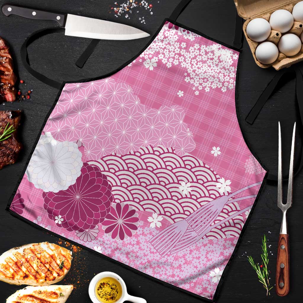 Pink Palaka Japanese Patterns Apron Asanoha Seigaiha Sakura Motif LT14 Pink - Polynesian Pride