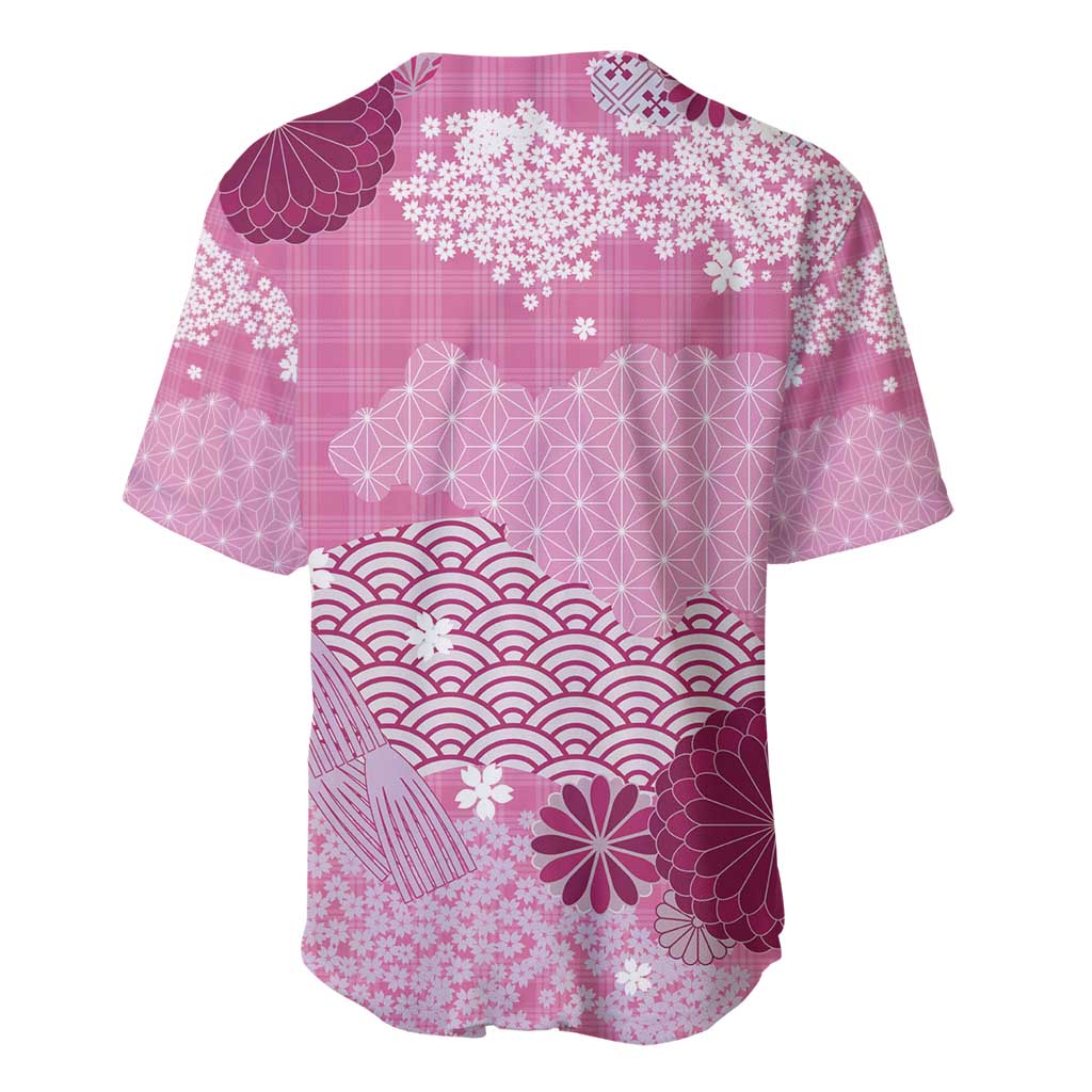 Pink Palaka Japanese Patterns Baseball Jersey Asanoha Seigaiha Sakura Motif - Polynesian Pride