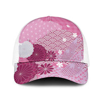Pink Japanese Traditional Motifs Baseball Net Cap Palaka With Asanoha Seigaiha Sakura - Polynesian Pride