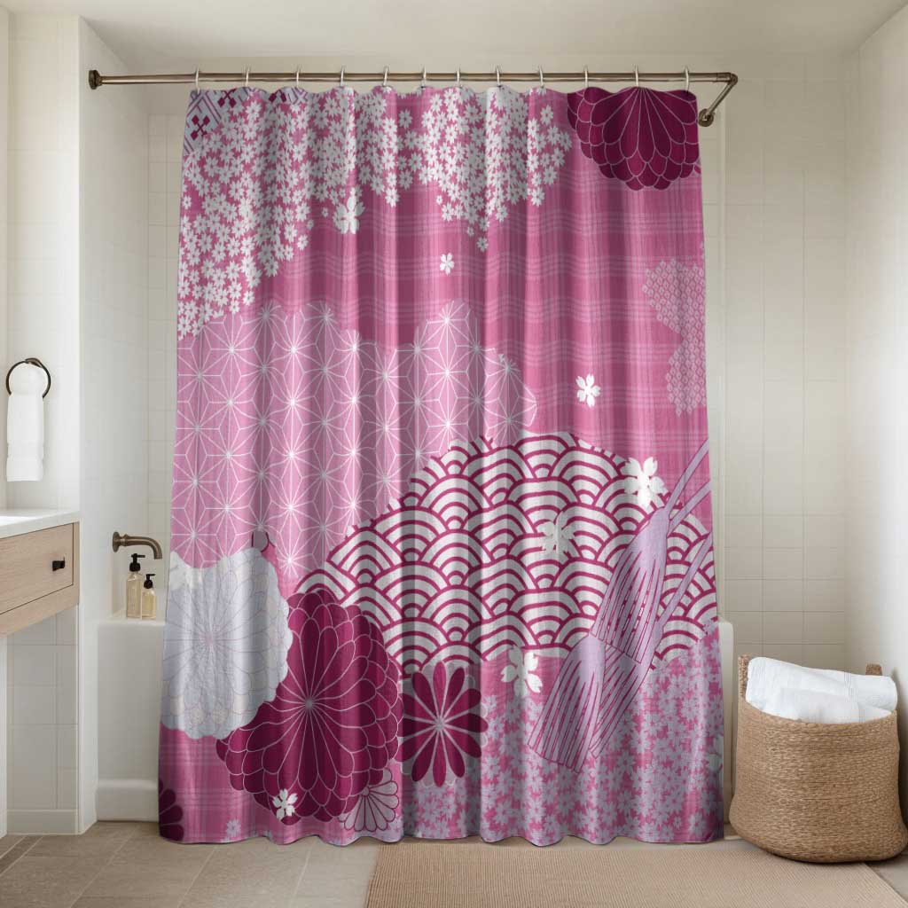 Pink Palaka Japanese Patterns Bathroom Set Asanoha Seigaiha Sakura Motif - Polynesian Pride