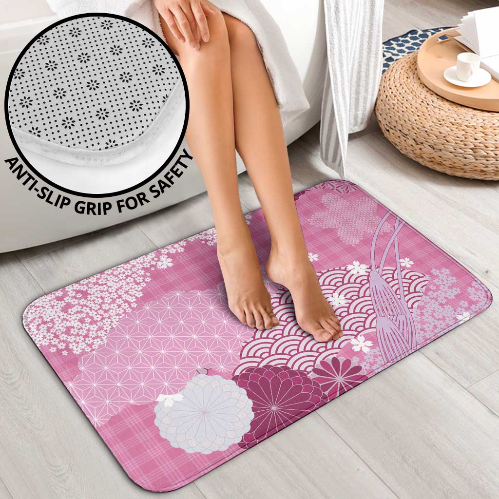 Pink Palaka Japanese Patterns Bathroom Set Asanoha Seigaiha Sakura Motif - Polynesian Pride