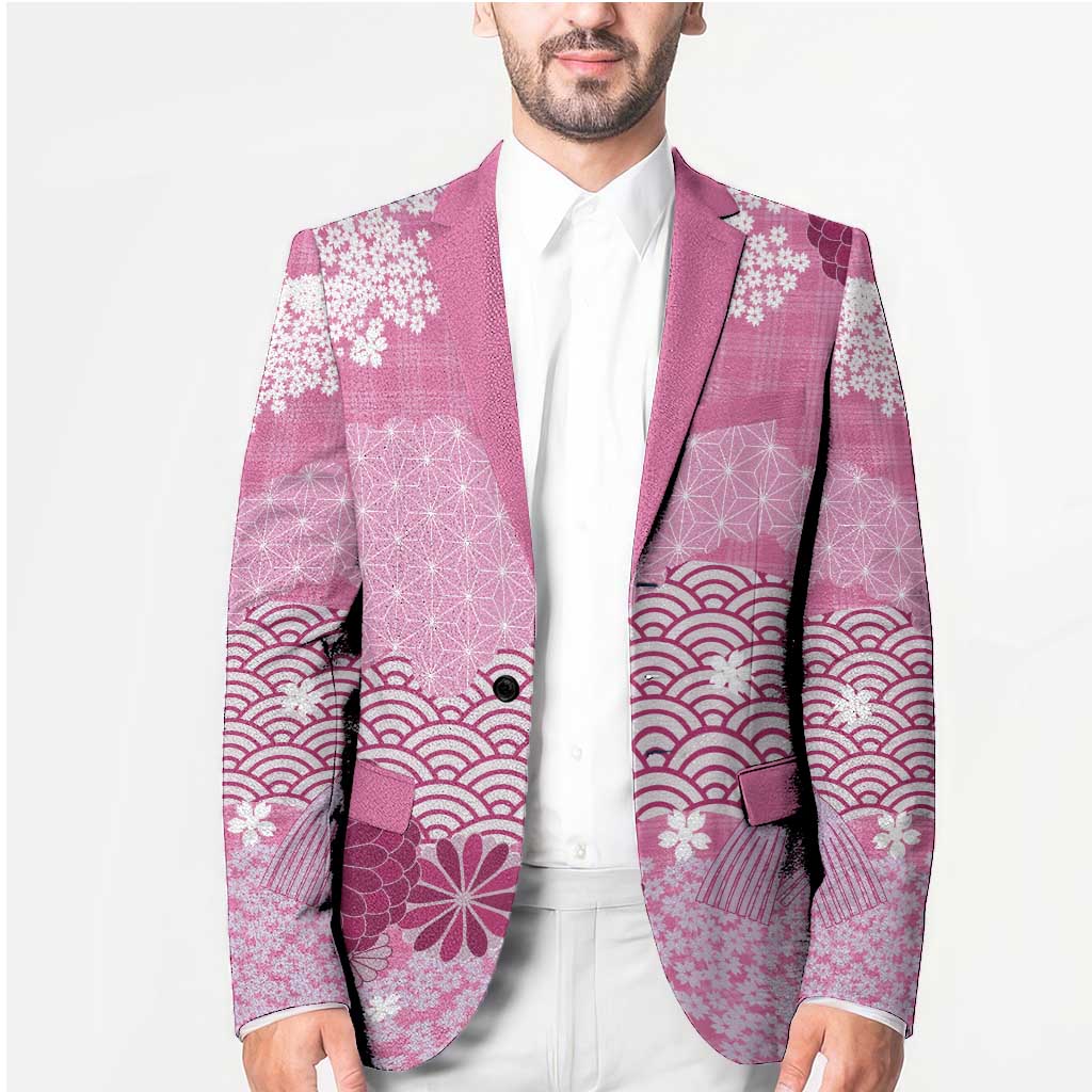 Pink Palaka Japanese Patterns Blazer Asanoha Seigaiha Sakura Motif LT14 - Polynesian Pride