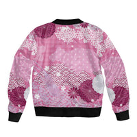 Pink Palaka Japanese Patterns Bomber Jacket Asanoha Seigaiha Sakura Motif - Polynesian Pride