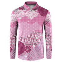 Pink Palaka Japanese Patterns Button Sweatshirt Asanoha Seigaiha Sakura Motif LT14 Pink - Polynesian Pride