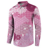 Pink Palaka Japanese Patterns Button Sweatshirt Asanoha Seigaiha Sakura Motif LT14 - Polynesian Pride