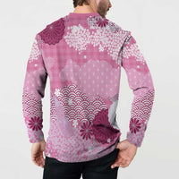 Pink Palaka Japanese Patterns Button Sweatshirt Asanoha Seigaiha Sakura Motif LT14 - Polynesian Pride