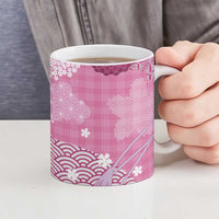 Pink Palaka Japanese Patterns Ceramic Mug Asanoha Seigaiha Sakura Motif - Polynesian Pride