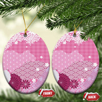 Pink Palaka Japanese Patterns Ceramic Ornament Asanoha Seigaiha Sakura Motif LT14 Oval Pink - Polynesian Pride