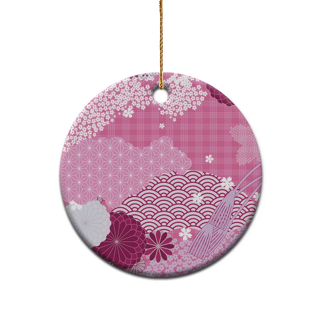 Pink Palaka Japanese Patterns Ceramic Ornament Asanoha Seigaiha Sakura Motif LT14 - Polynesian Pride