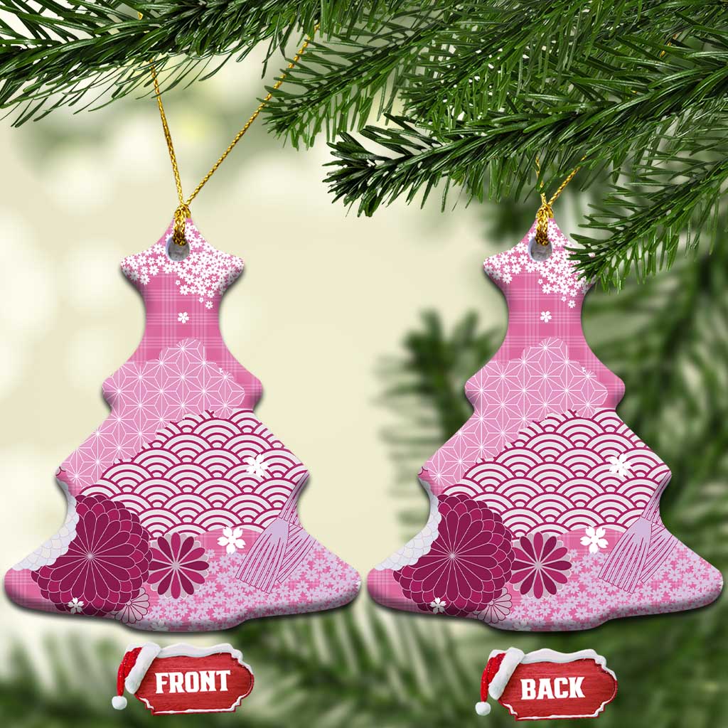 Pink Palaka Japanese Patterns Ceramic Ornament Asanoha Seigaiha Sakura Motif LT14 Christmas Tree Pink - Polynesian Pride