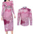 Pink Palaka Japanese Patterns Couples Matching Long Sleeve Bodycon Dress and Long Sleeve Button Shirt Asanoha Seigaiha Sakura Motif - Polynesian Pride