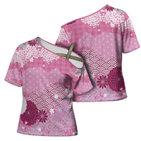 Pink Palaka Japanese Patterns Cross Shoulder Shirt Asanoha Seigaiha Sakura Motif LT14 - Polynesian Pride