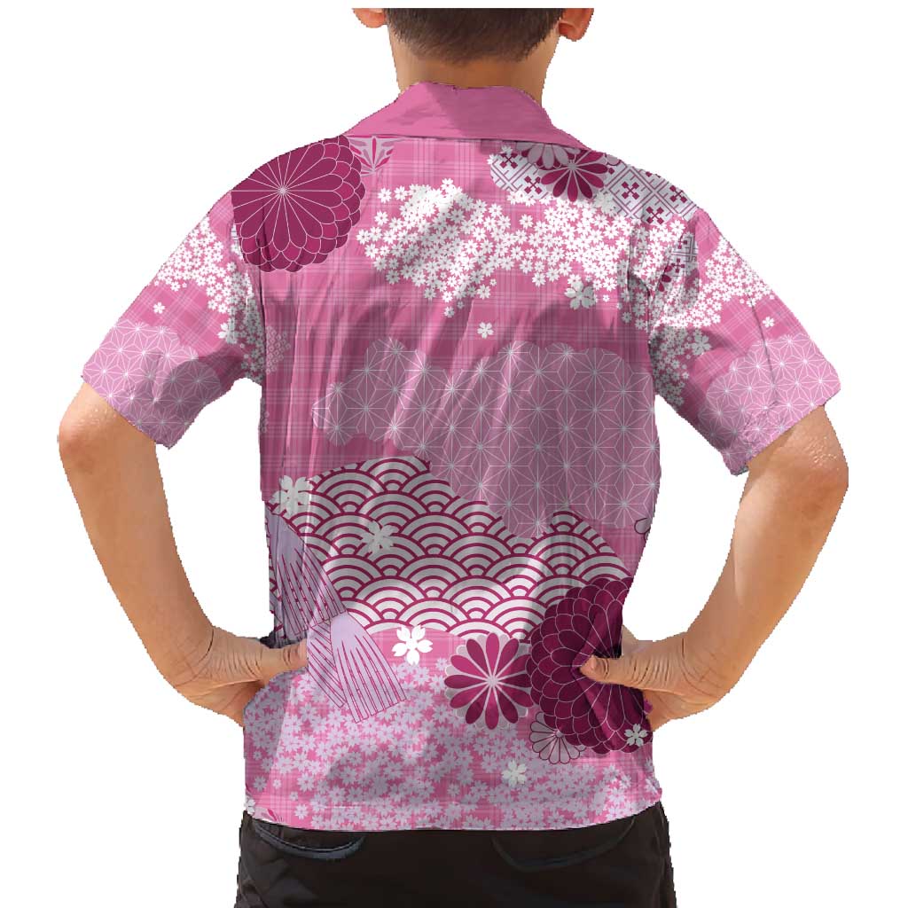 Pink Palaka Japanese Patterns Family Matching Mermaid Dress and Hawaiian Shirt Asanoha Seigaiha Sakura Motif - Polynesian Pride