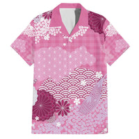Pink Palaka Japanese Patterns Family Matching Off The Shoulder Long Sleeve Dress and Hawaiian Shirt Asanoha Seigaiha Sakura Motif - Polynesian Pride