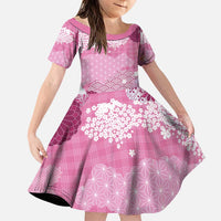 Pink Palaka Japanese Patterns Family Matching Puletasi and Hawaiian Shirt Asanoha Seigaiha Sakura Motif - Polynesian Pride
