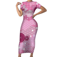 Pink Palaka Japanese Patterns Family Matching Short Sleeve Bodycon Dress and Hawaiian Shirt Asanoha Seigaiha Sakura Motif - Polynesian Pride
