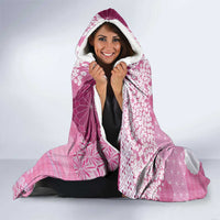 Pink Palaka Japanese Patterns Hooded Blanket Asanoha Seigaiha Sakura Motif - Polynesian Pride