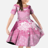 Pink Palaka Japanese Patterns Kid Short Sleeve Dress Asanoha Seigaiha Sakura Motif - Polynesian Pride