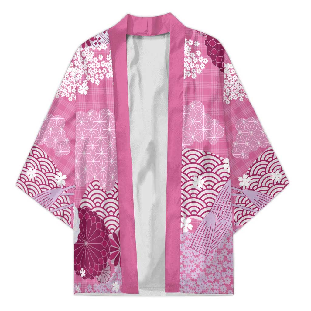 Pink Palaka Japanese Patterns Kimono Asanoha Seigaiha Sakura Motif - Polynesian Pride