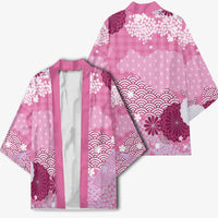Pink Palaka Japanese Patterns Kimono Asanoha Seigaiha Sakura Motif - Polynesian Pride