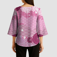 Pink Palaka Japanese Patterns Kimono Sleeve Blouse Asanoha Seigaiha Sakura Motif LT14 - Polynesian Pride