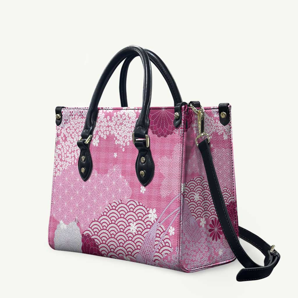 Pink Palaka Japanese Patterns Leather Bag Asanoha Seigaiha Sakura Motif - Polynesian Pride