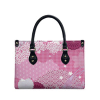 Pink Palaka Japanese Patterns Leather Bag Asanoha Seigaiha Sakura Motif - Polynesian Pride