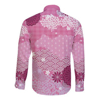 Pink Palaka Japanese Patterns Long Sleeve Button Shirt Asanoha Seigaiha Sakura Motif LT14 - Polynesian Pride