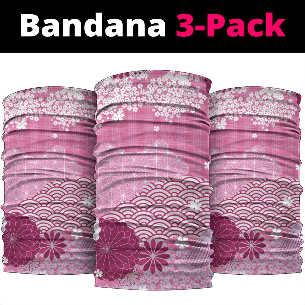 Pink Palaka Japanese Patterns Neck Gaiter Asanoha Seigaiha Sakura Motif - Polynesian Pride