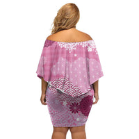 Pink Palaka Japanese Patterns Off Shoulder Short Dress Asanoha Seigaiha Sakura Motif - Polynesian Pride