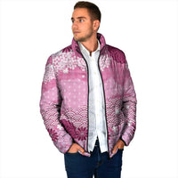 Pink Palaka Japanese Patterns Padded Jacket Asanoha Seigaiha Sakura Motif LT14 - Polynesian Pride