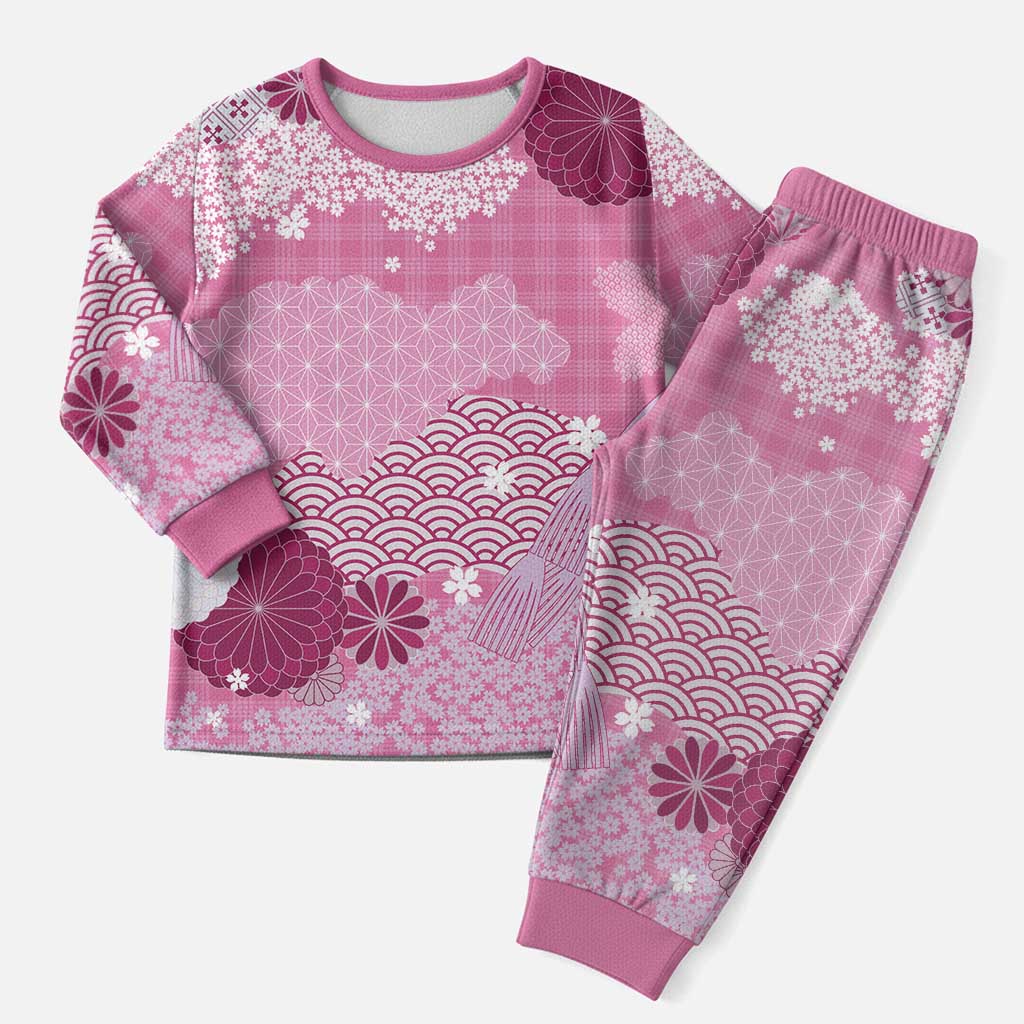 Pink Palaka Japanese Patterns Christmas Pajama Set Asanoha Seigaiha Sakura Motif LT14 Men Pink - Polynesian Pride