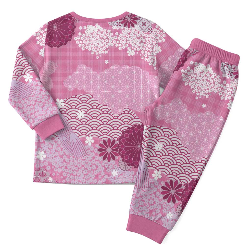 Pink Palaka Japanese Patterns Christmas Pajama Set Asanoha Seigaiha Sakura Motif LT14 - Polynesian Pride