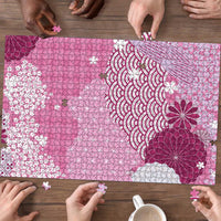 Pink Palaka Japanese Patterns Puzzle Asanoha Seigaiha Sakura Motif LT14 - Polynesian Pride
