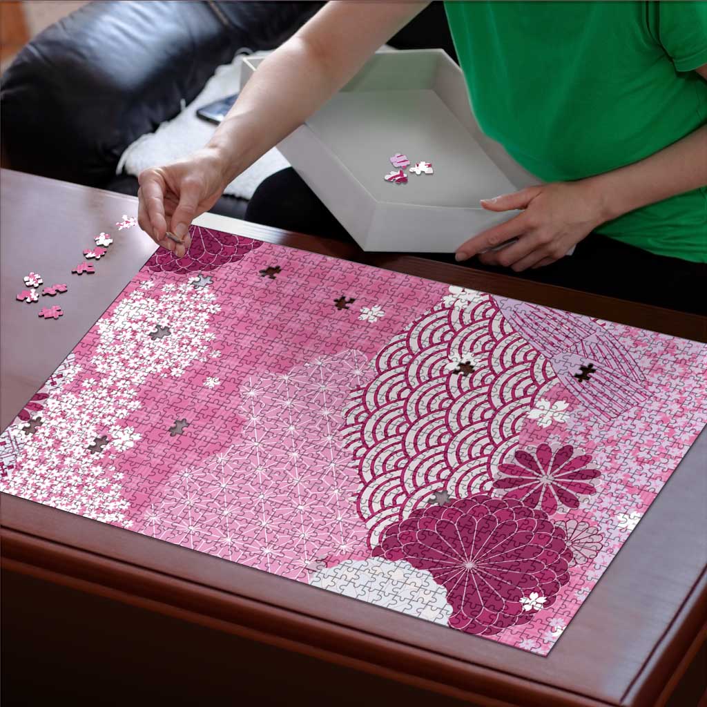 Pink Palaka Japanese Patterns Puzzle Asanoha Seigaiha Sakura Motif LT14 - Polynesian Pride