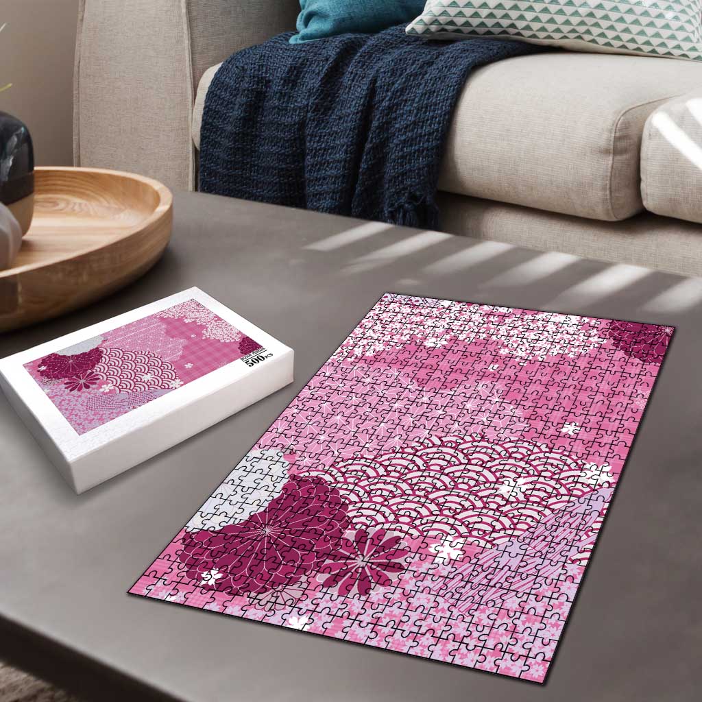 Pink Palaka Japanese Patterns Puzzle Asanoha Seigaiha Sakura Motif LT14 - Polynesian Pride