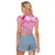 Pink Palaka Japanese Patterns Raglan Cropped T Shirt Asanoha Seigaiha Sakura Motif - Polynesian Pride