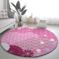 Pink Palaka Japanese Patterns Round Carpet Asanoha Seigaiha Sakura Motif - Polynesian Pride