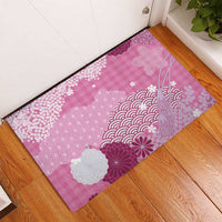 Pink Palaka Japanese Patterns Rubber Doormat Asanoha Seigaiha Sakura Motif LT14 - Polynesian Pride