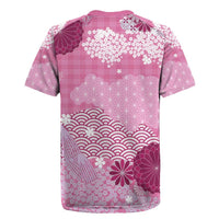Pink Palaka Japanese Patterns Rugby Jersey Asanoha Seigaiha Sakura Motif - Polynesian Pride