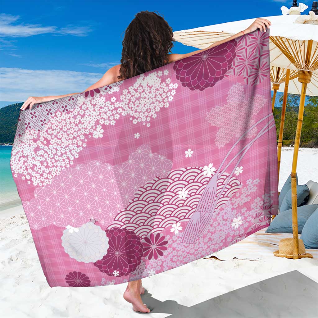 Pink Palaka Japanese Patterns Sarong Asanoha Seigaiha Sakura Motif - Polynesian Pride