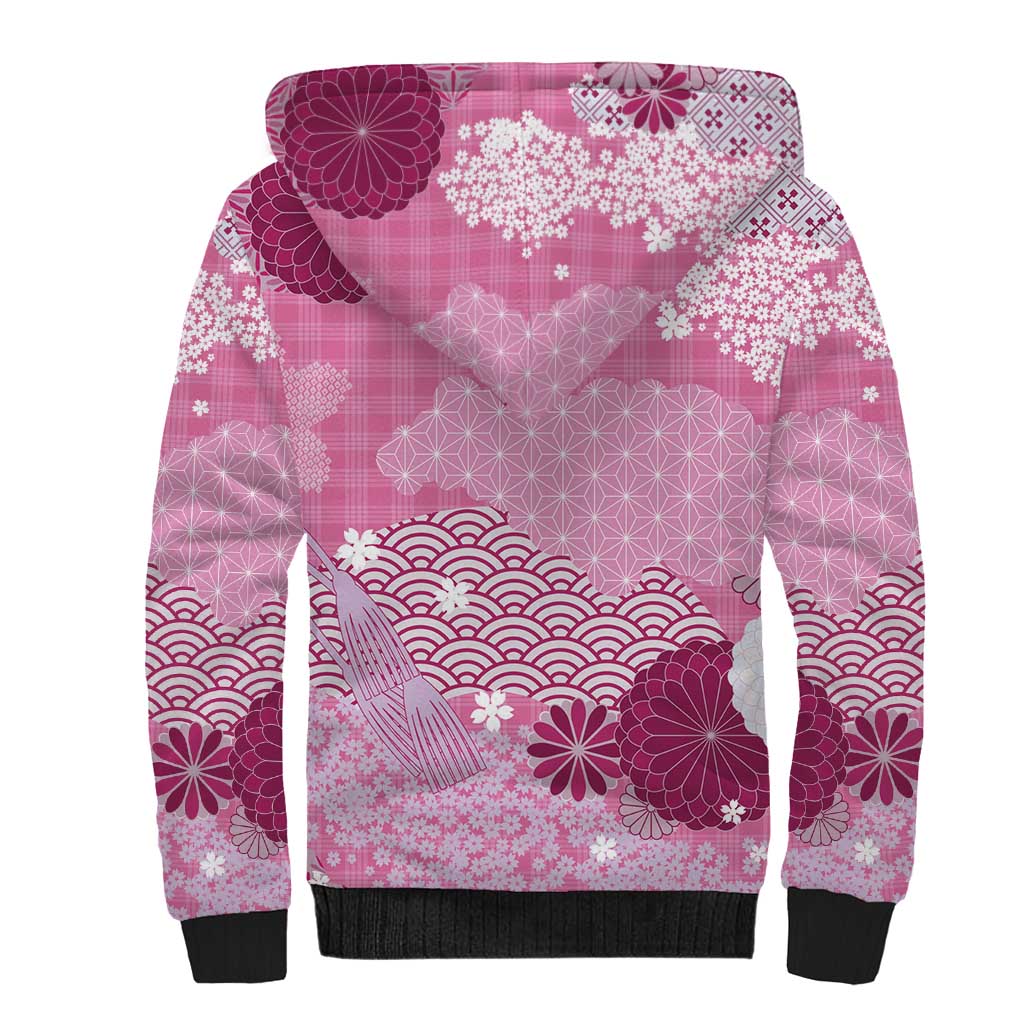 Pink Palaka Japanese Patterns Sherpa Hoodie Asanoha Seigaiha Sakura Motif LT14 - Polynesian Pride