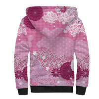 Pink Palaka Japanese Patterns Sherpa Hoodie Asanoha Seigaiha Sakura Motif LT14 - Polynesian Pride