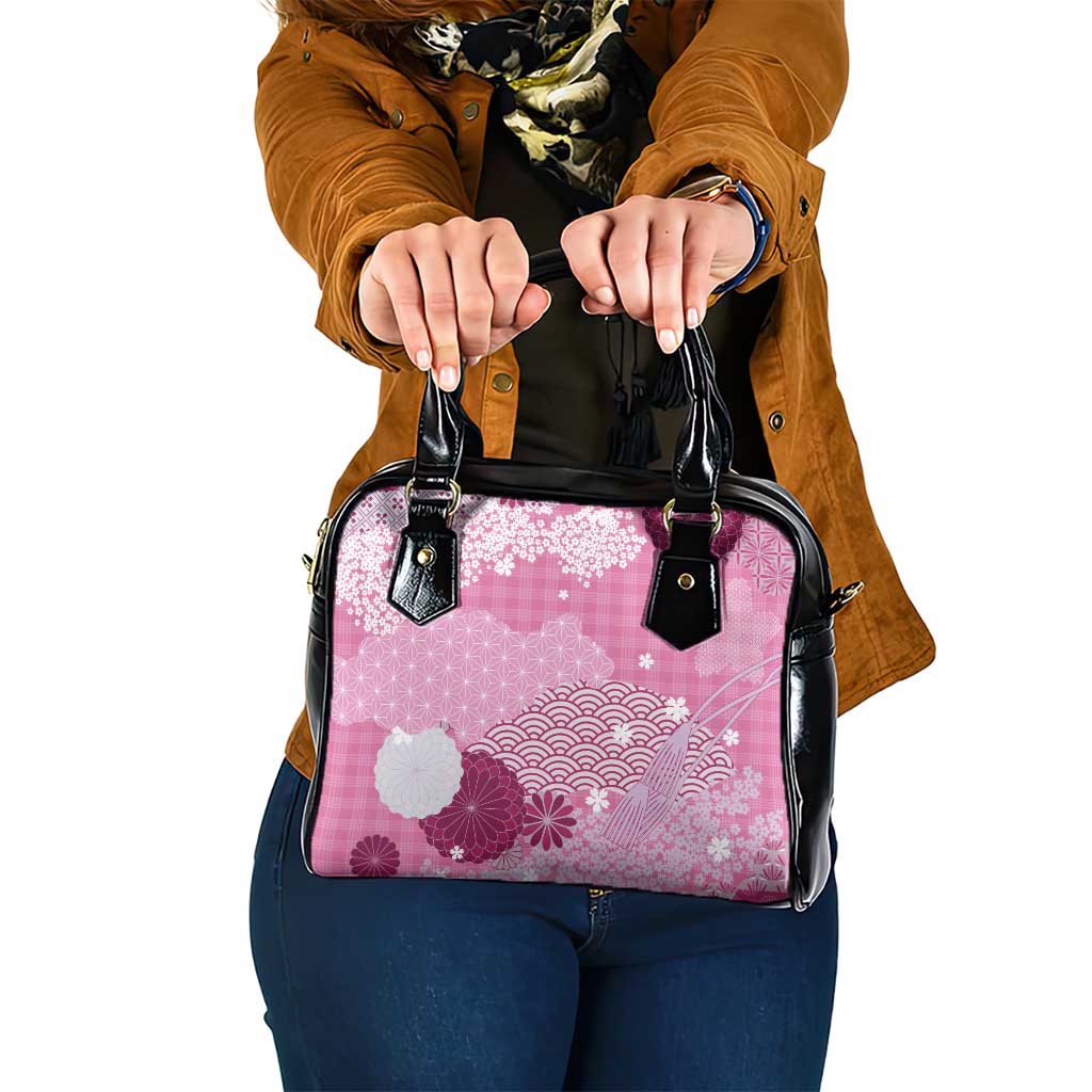 Pink Palaka Japanese Patterns Shoulder Handbag Asanoha Seigaiha Sakura Motif - Polynesian Pride