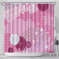 Pink Palaka Japanese Patterns Shower Curtain Asanoha Seigaiha Sakura Motif - Polynesian Pride