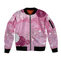 Pink Palaka Japanese Patterns Sleeve Zip Bomber Jacket Asanoha Seigaiha Sakura Motif - Polynesian Pride
