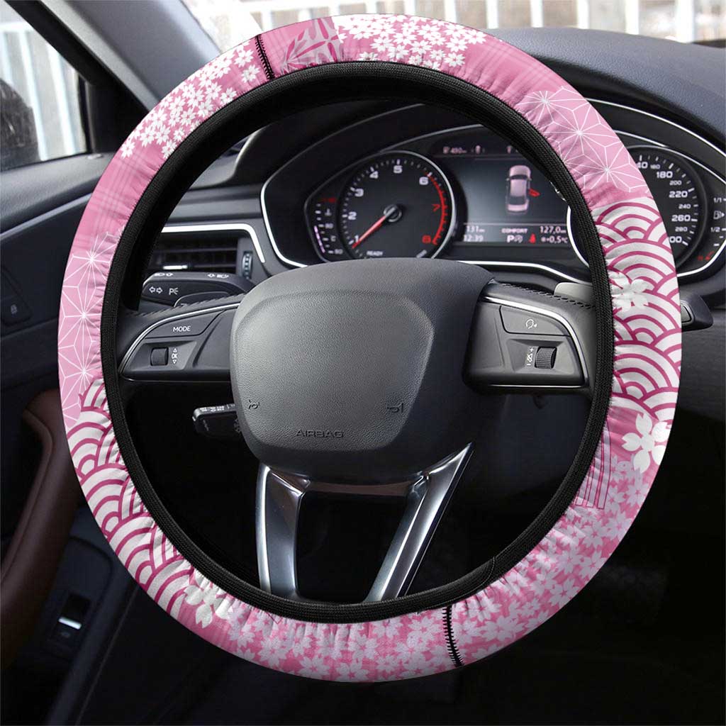 Pink Palaka Japanese Patterns Steering Wheel Cover Asanoha Seigaiha Sakura Motif LT14 - Polynesian Pride
